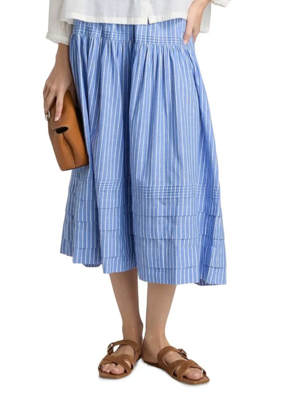 NWT DOEN Sebastiane Tiered Cotton Maxi Skirt Blue/White Size L